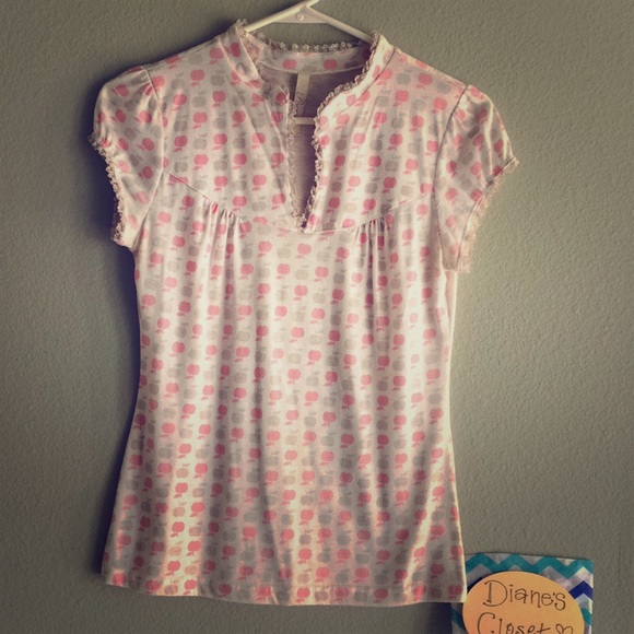 🎉HP🎉 Vintage Poema Y2K Women’s Petite Feminine Lace & Apple Printed Top - Picture 4 of 7